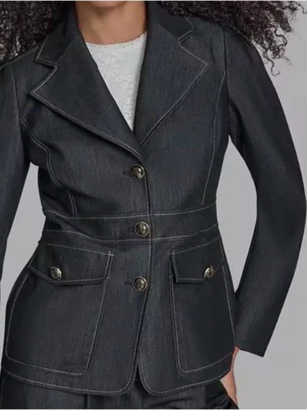 BCBG dk navy Denim Tailored Women's Blazer with Contrast Stitching